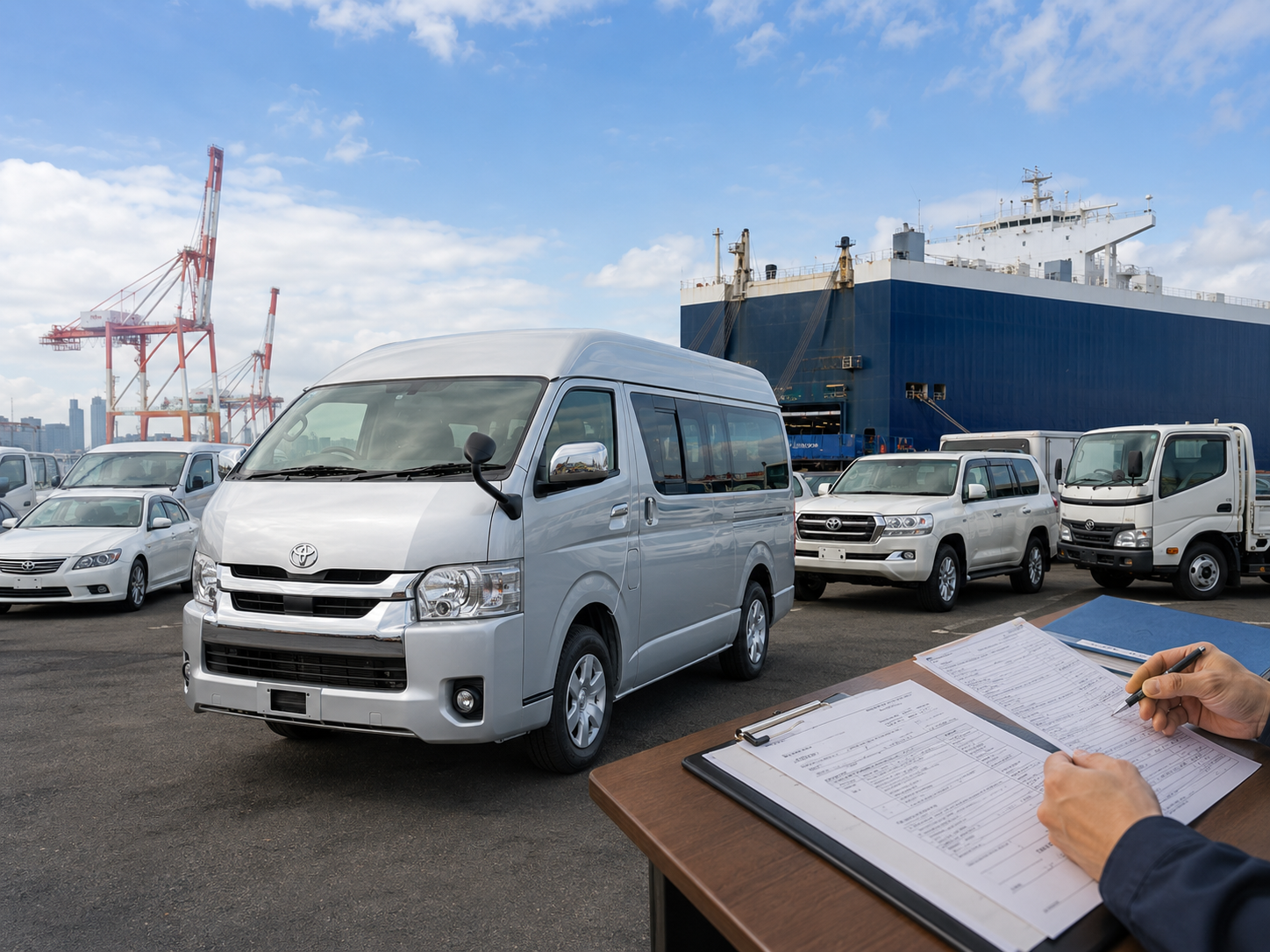 Toyota Hiace and used vehicles prepared for RORO and container shipping
